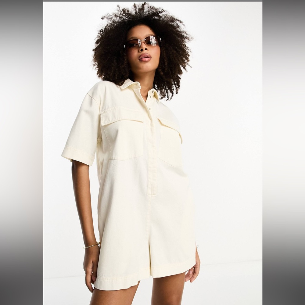 ASOS Design Twill Oversized Romper in Cream